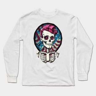 Fun Patriotic Rockabilly Skeleton Long Sleeve T-Shirt
